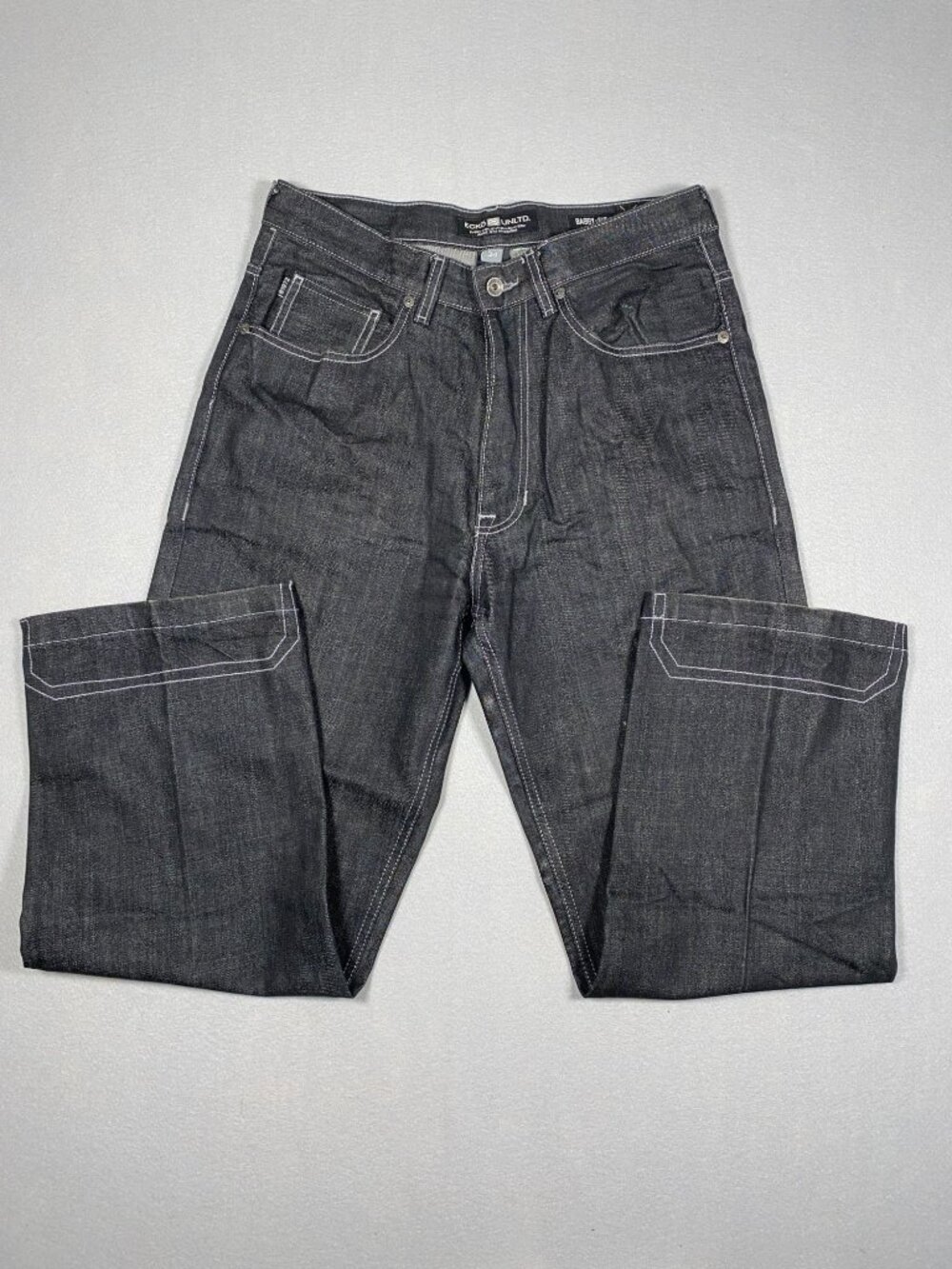 Ecko Unltd Mens Baggy Jeans 34 Black Denim Vintage Y2K Hip Hop Wide Leg